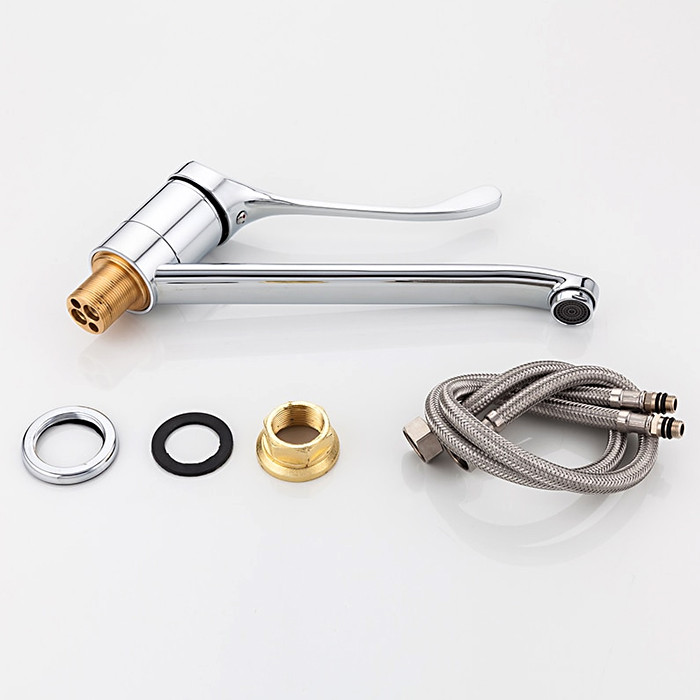 Смеситель д/умывальника локтевой ZERIX PED-A 127 (Ø40, длинный гусак 20 см, на гайке) (10 шт/ящ) - миниатюра №3