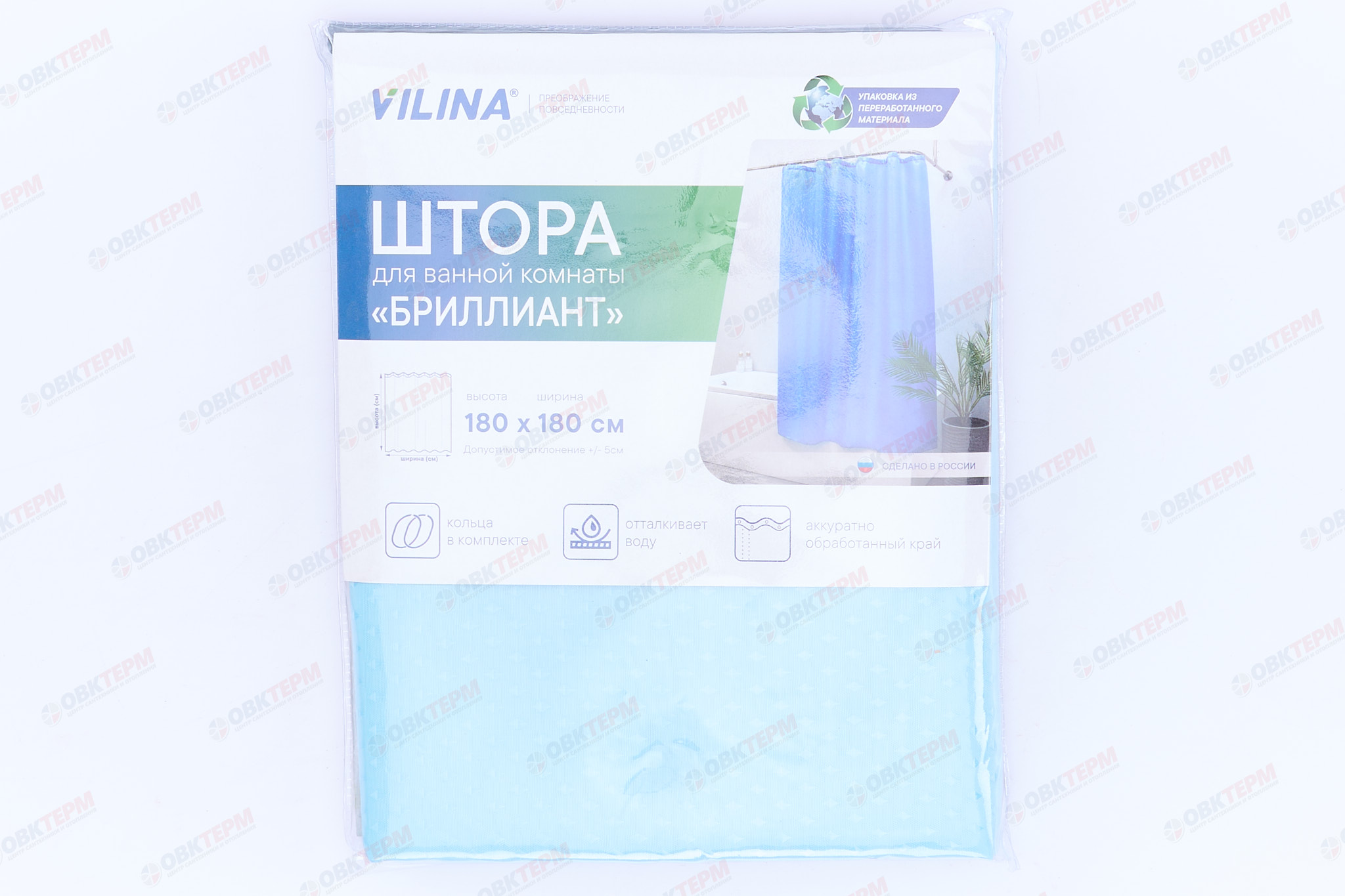 Штора для ванной "Бриллиант" из полиэстера (Ромб-светло-голубая) VILINA 180x180 (20 шт/ящ) - Изображение №2