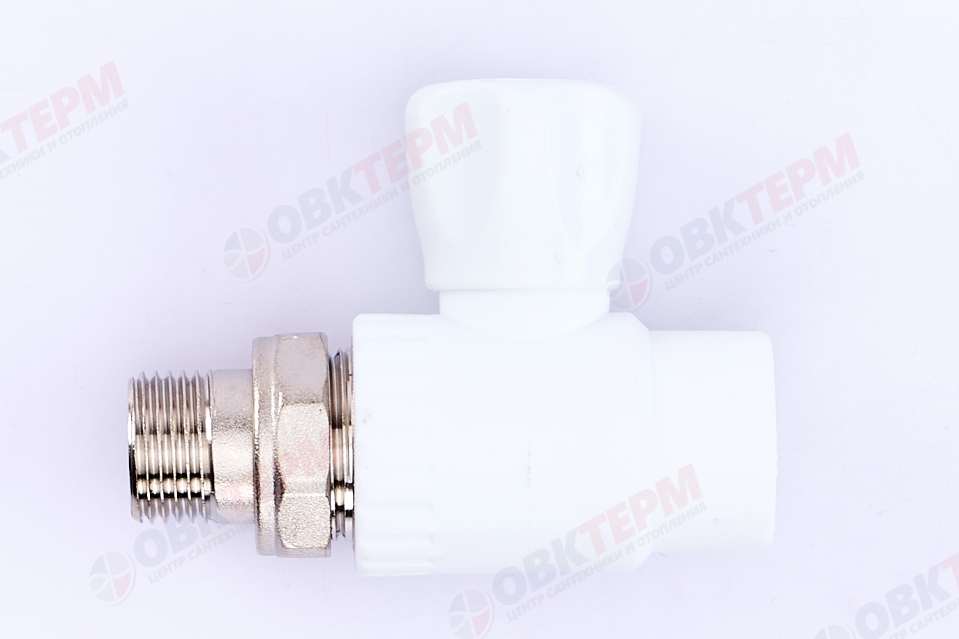 Кран рад.с нак. гайкой  20*1/2" прям.    (латунный шар)    БЕЛЫЙ PP-R    (RTP)    (50/1) - Изображение №2