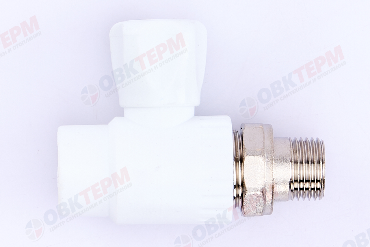 Кран рад.с нак. гайкой  20*1/2" прям.    (латунный шар)    БЕЛЫЙ PP-R    (RTP)    (50/1) - Изображение №3