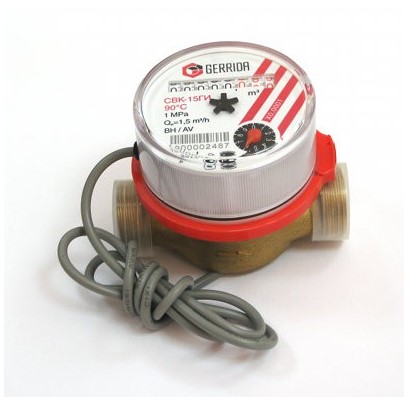 Водомер    GERRIDA CBK 15 ГМИ, импульсный, без КМЧ (штуцеров) - 80мм, латунный корпус (уп. 20 шт) - Изображение №1