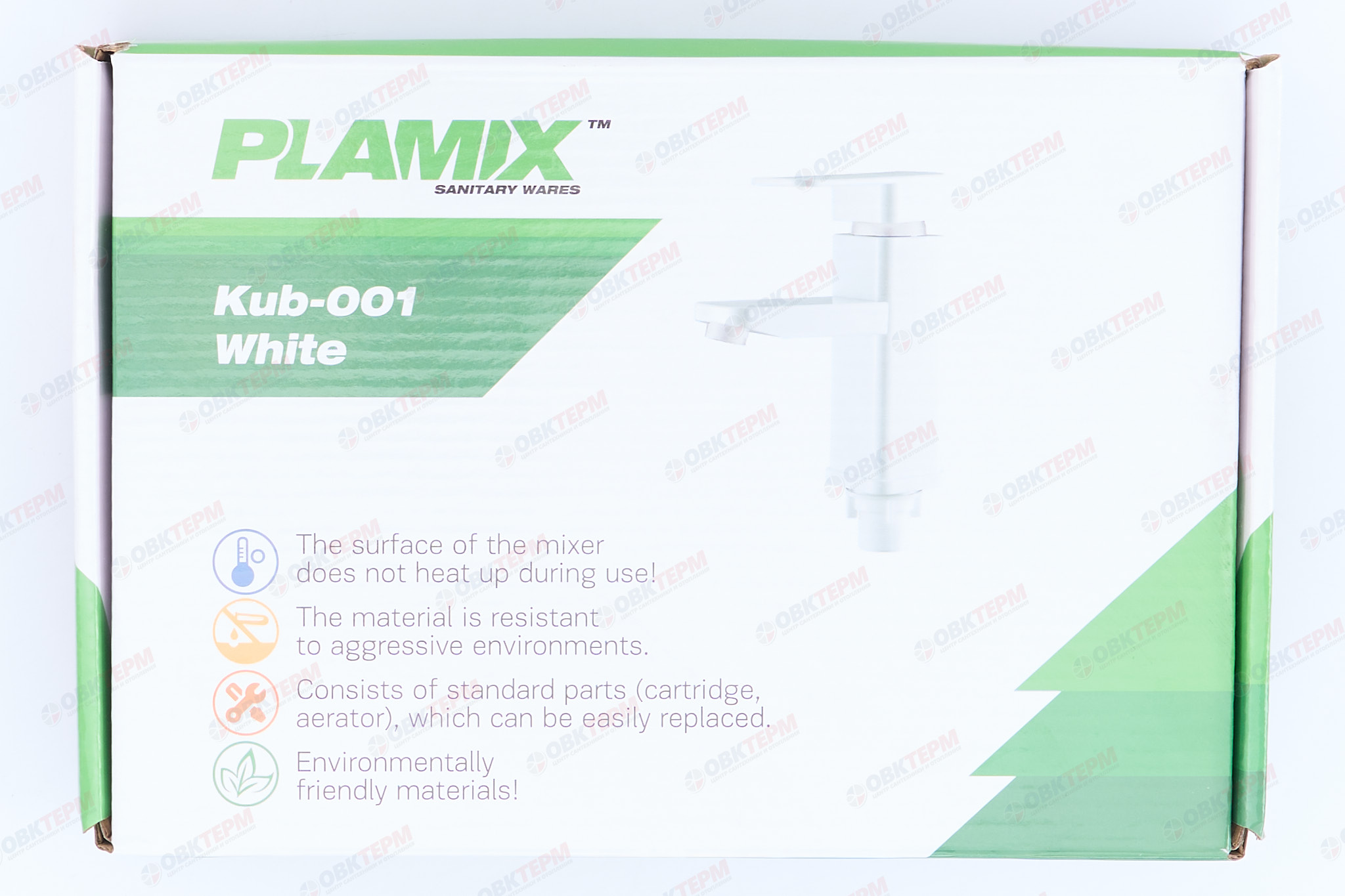 Смеситель для умывальника, PLAMIX Kub-001 White, (гайка, Ø35, без подводки) (30шт/ящ) - миниатюра №7