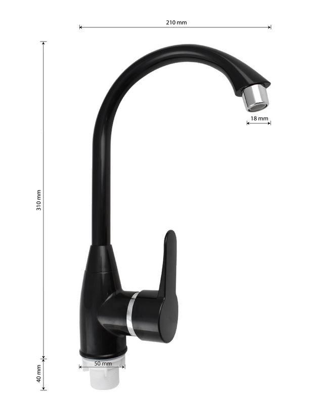 Смеситель д/кухни PLAMIX Mario-11 Black, (гайка, Ø35, без подводки) (20шт/ящ) - Изображение №2