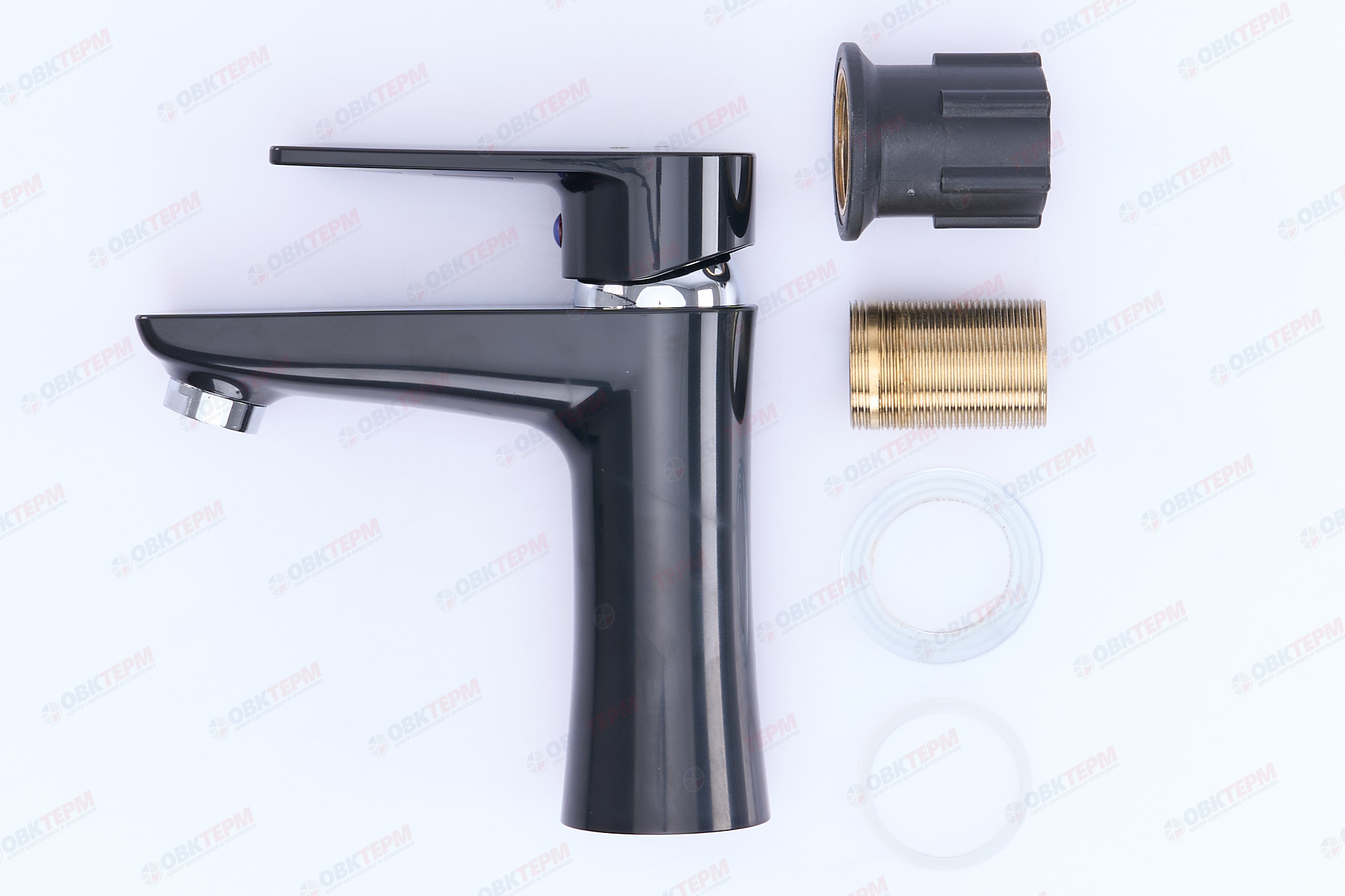 Смеситель д/умывальника PLAMIX Oscar-001 Black, (гайка, Ø35, без подводки) (30шт/ящ) - миниатюра №4