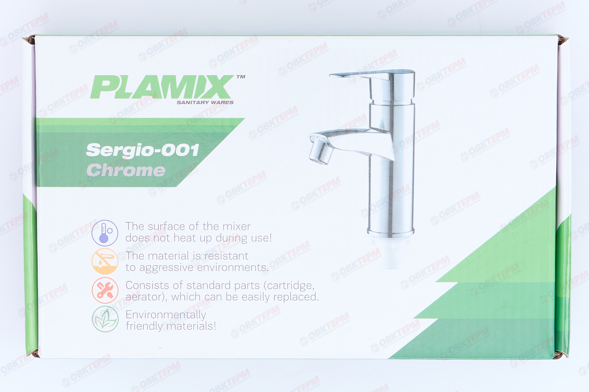 Смеситель д/умывальника PLAMIX Sergio-001 Chrome, (гайка, Ø40, без подводки) (30шт/ящ) - миниатюра №7