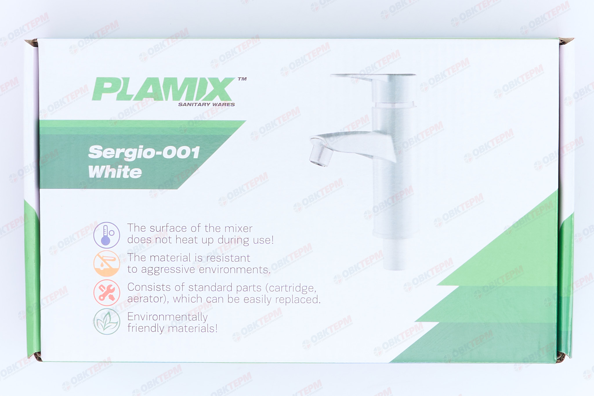 Смеситель для умывальника, PLAMIX Sergio-001(W) White, (гайка, Ø40, без подводки) (30шт/ящ) - миниатюра №7