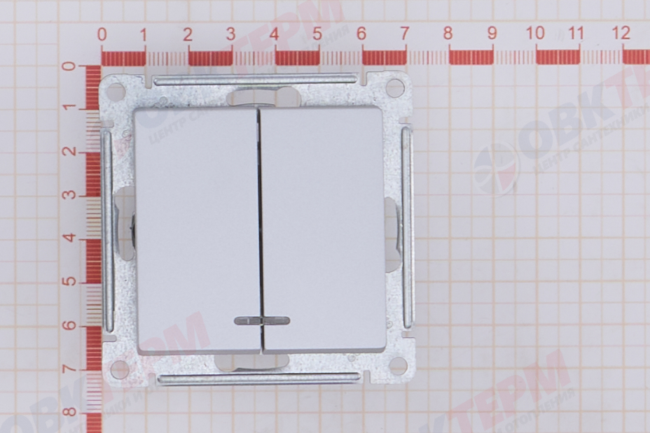 Выключатель 2-клавишный механизм с подсветкой сх.5 10АХ Алюминий AtlasDesign Systeme Electric - миниатюра №7