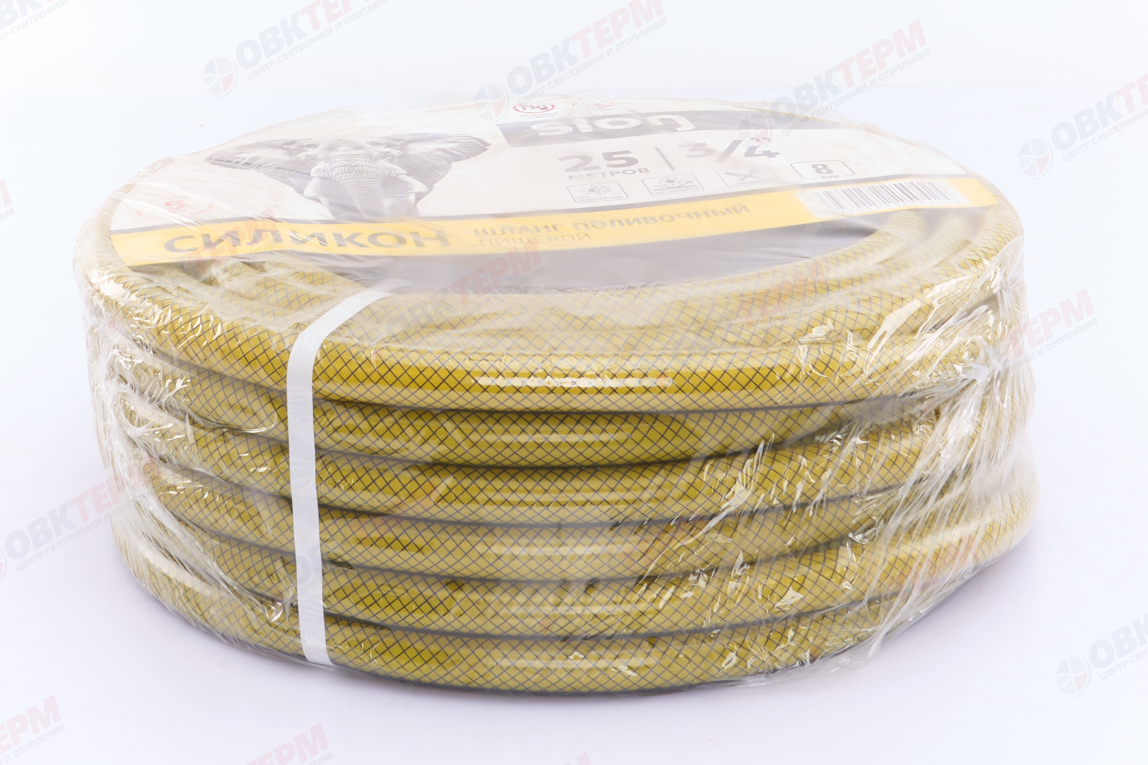 Шланг поливочный ПВХ "SLON" силикон желтый с черной полосой армир. 3-х слойный 3/4 (25 м) - Изображение №4