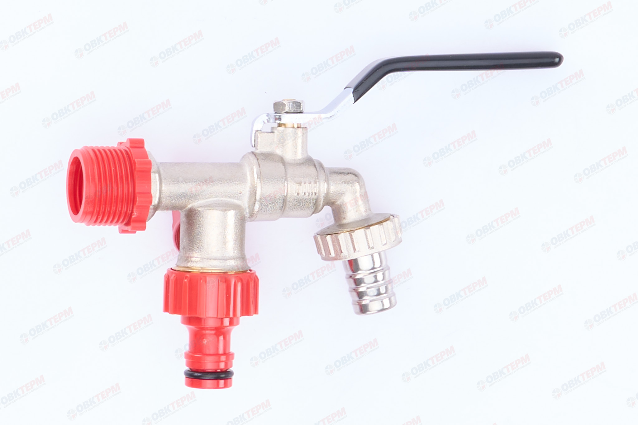 Кран  поливочный TIM со штуцером с двумя кранами 1/2   (8шт/64ящ) - Изображение №1