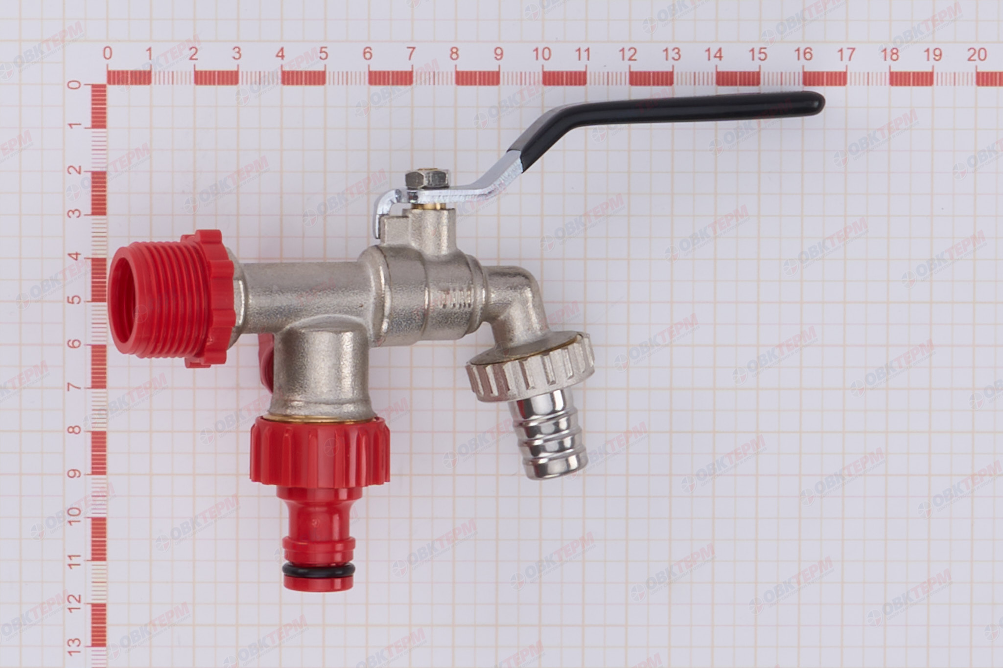 Кран  поливочный TIM со штуцером с двумя кранами 1/2   (8шт/64ящ) - миниатюра №6