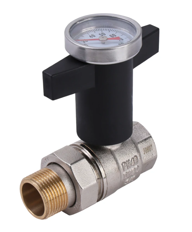 Кран шаровый      (ручка уд. пластик с накидной гайкой с термометром)   3/4" ВН  ZEISSLER (1/45) - Изображение №1