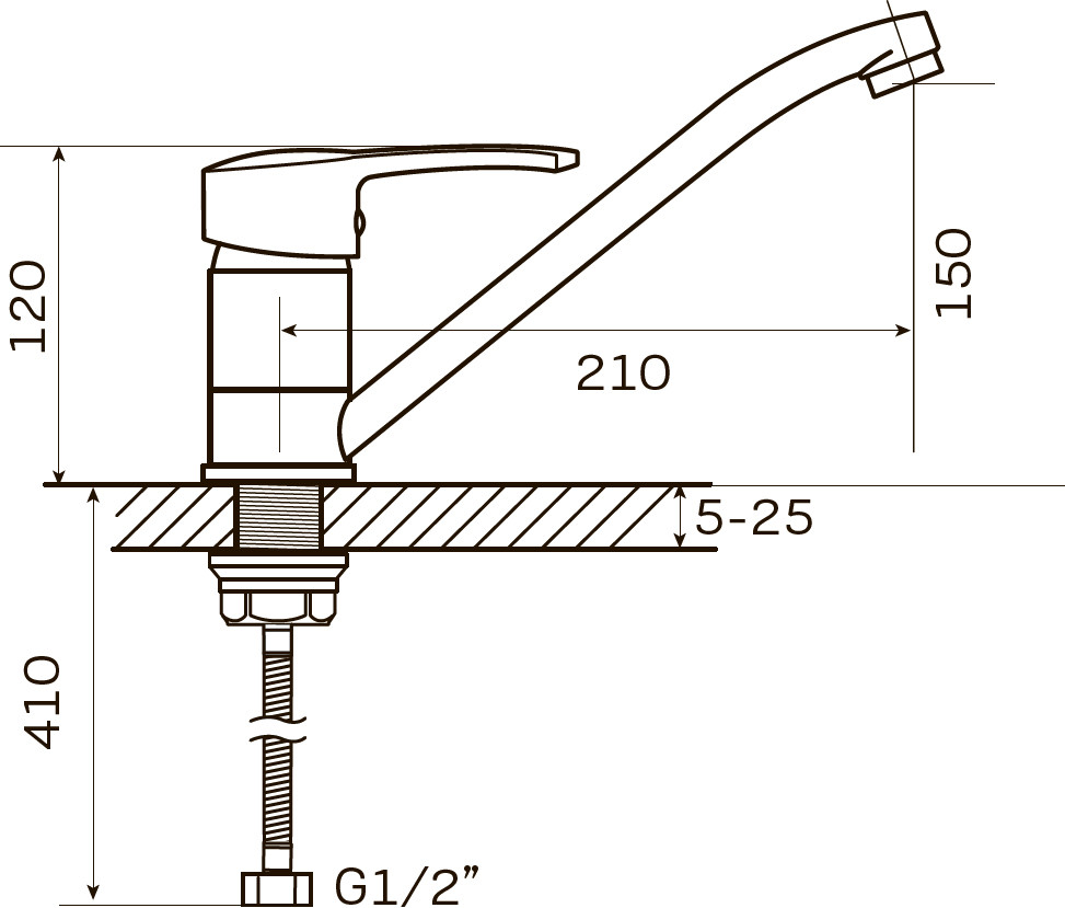 Смеситель д/кухни нерж/сталь ZERIX HSB-004-25сm  (10 шт/ящ) - миниатюра №2