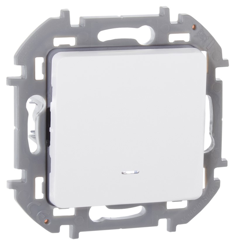 Выключатель 1-клавишный механизм с подсветкой Белый 10АХ 10А IP20 IEK Inspiria (Legrand) - Изображение №1