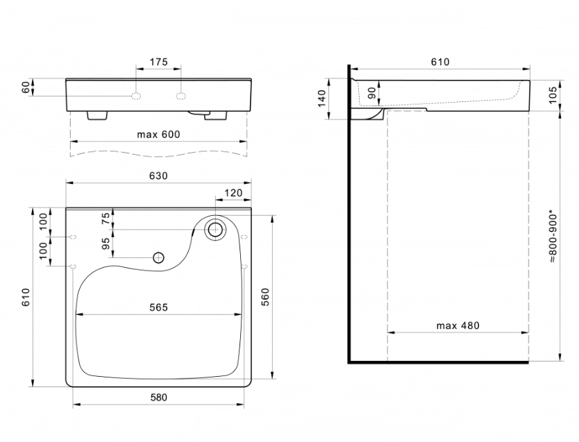 Умывальник SANTEK "Клио 60х61 " с кронштейном, для установки над стиральной машиной (Ш600*Г580*В140) - Изображение №2