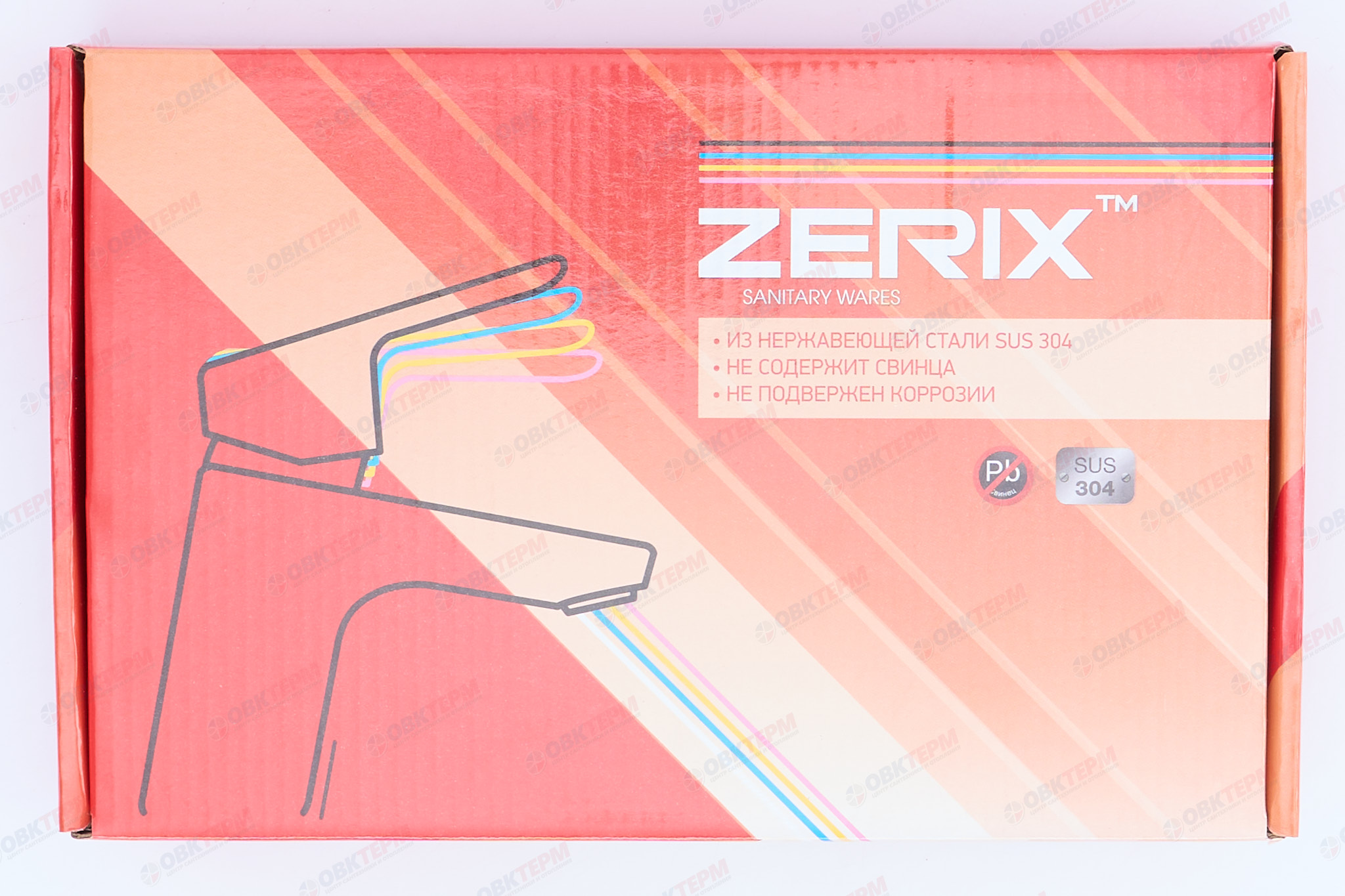 Смеситель д/умывальника нерж/сталь ZERIX - KUB-001   (катридж 35мм, на ГАЙКЕ)  10 шт/ящ - миниатюра №7