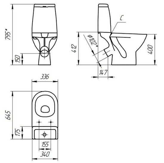 Унитаз-компакт Cersanit GRANTA 031 3/6 DPL EO (косой выпуск, SC, ниж. подвод) - Изображение №2