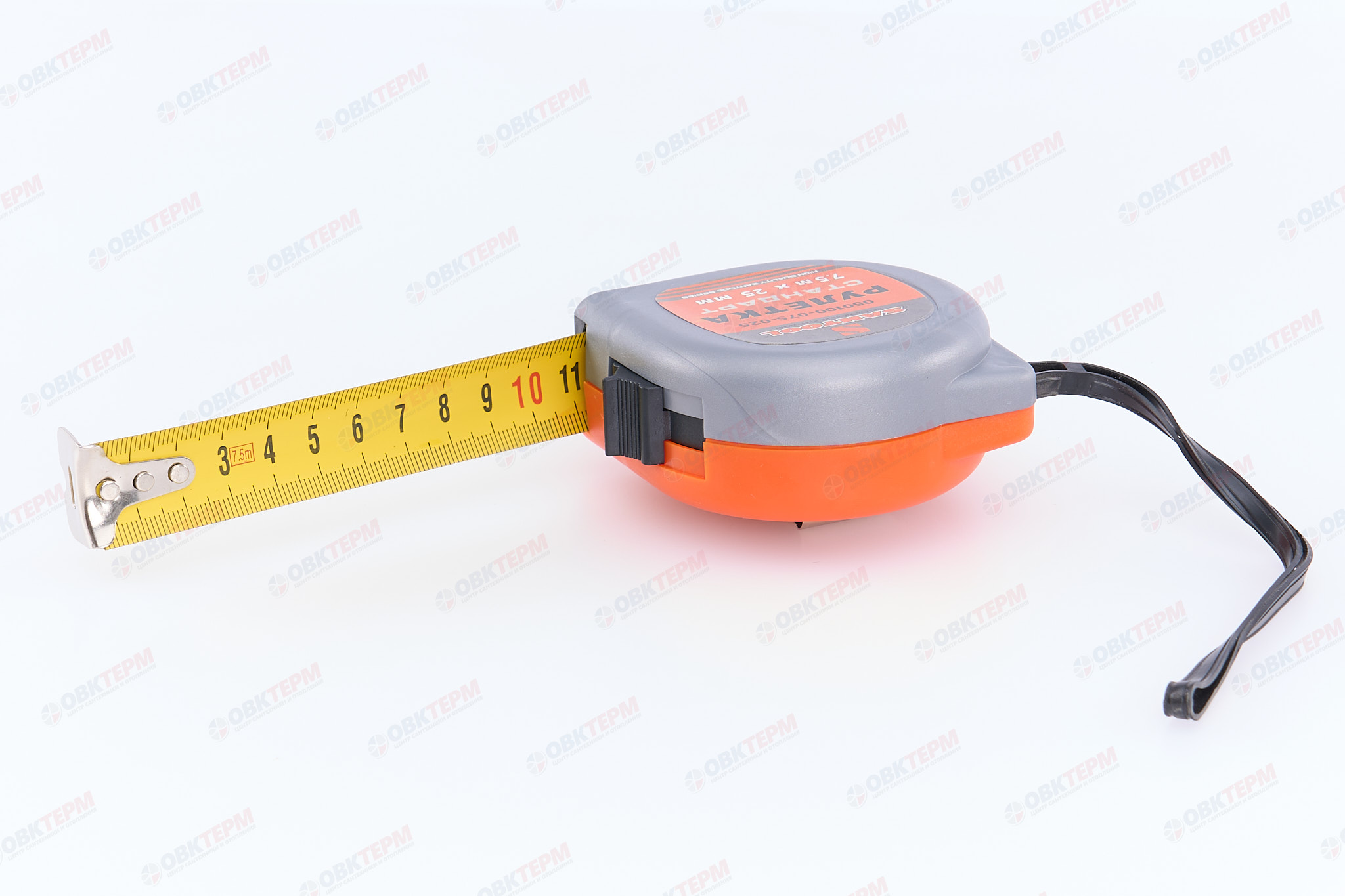 Рулетка 7,5м*25мм обрезиненный корпус, с двойной фиксацией SANTOOL - Изображение №1