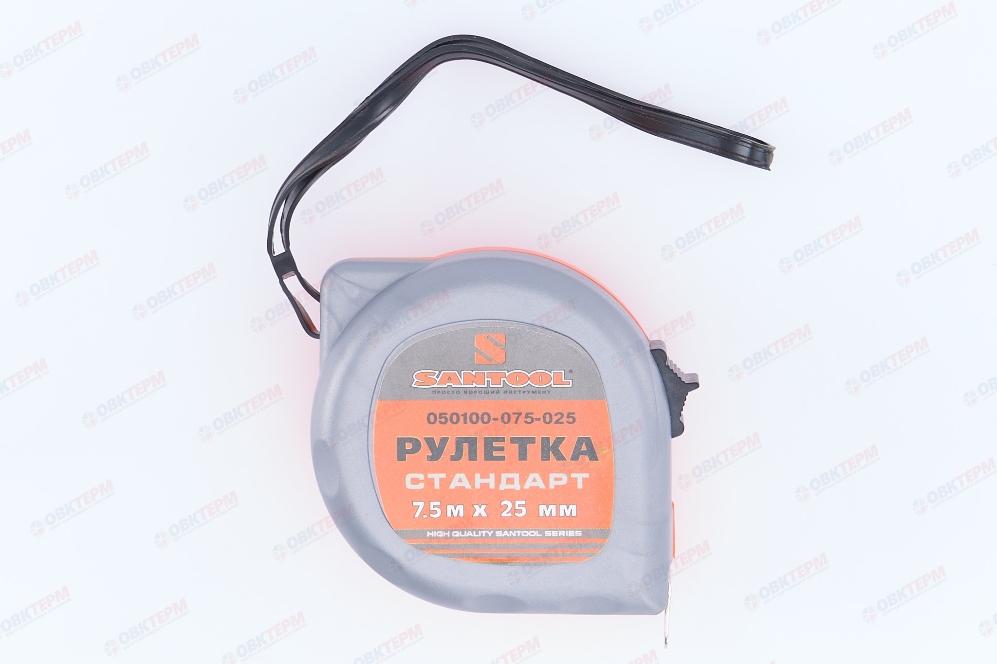 Рулетка 7,5м*25мм обрезиненный корпус, с двойной фиксацией SANTOOL - Изображение №3