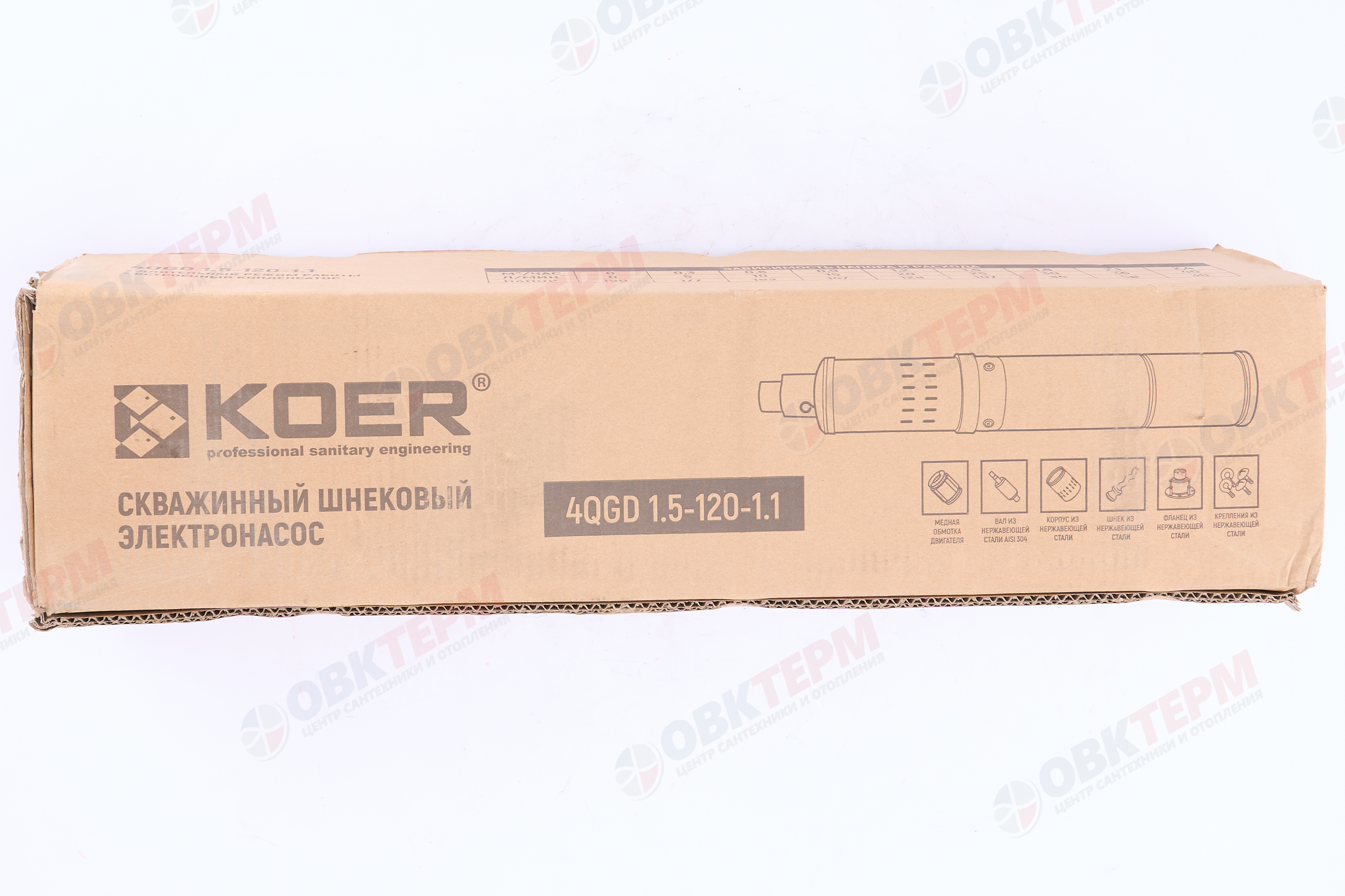 Насос погружной шнековый   4QGD   1.5-120/1.1  KOER (1.1 кВт/40л.м./190м/20м кабеля) - миниатюра №6