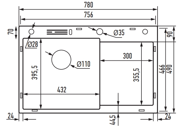 Мойка MIXXUS MH7849L-HK SS COLOR из нерж.ст. глуб.крыло с подст.для ножей (3.0/0.8 мм) - Изображение №2