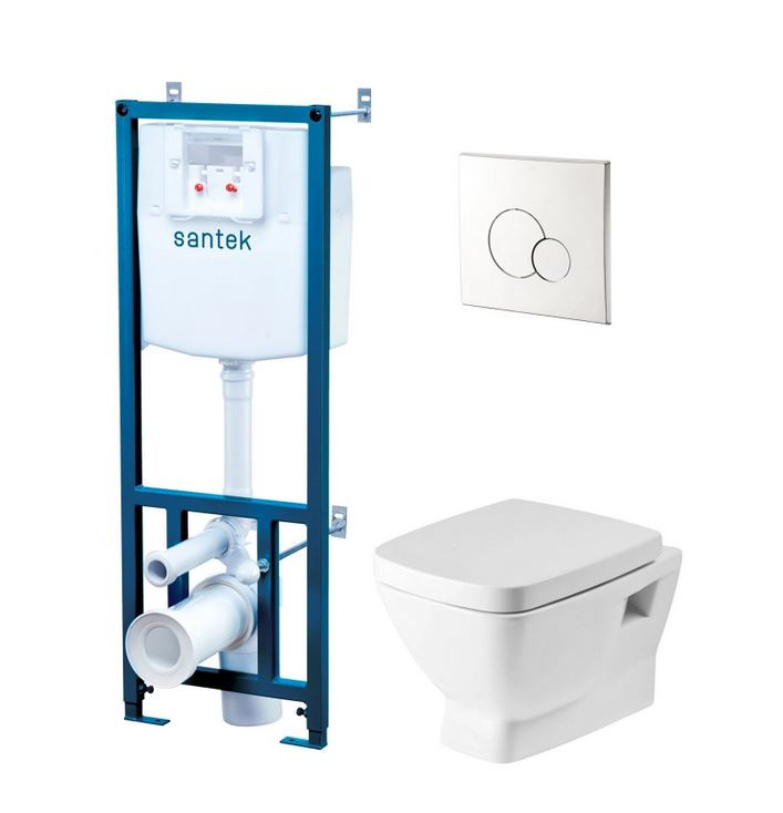 Комплект унитаза с инсталляц. SANTEK СКАЙ (унитаз /кнопка хром /сиденье микролифт) (1WH501543) - Изображение №1