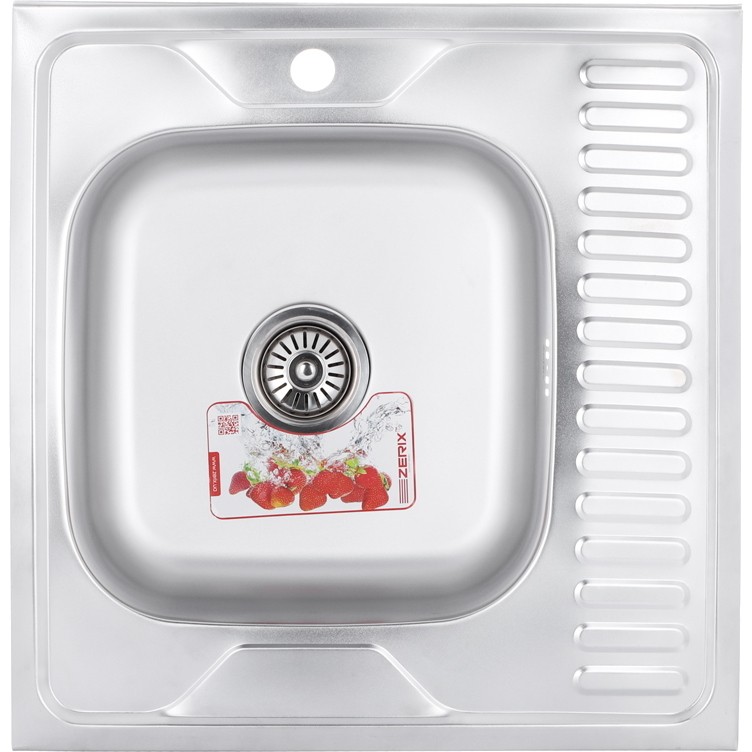 ZERIX мойка Z6060L-06-160E (SATIN) НАКЛАДНАЯ \ с сифоном (10шт/ящ) - Изображение №1