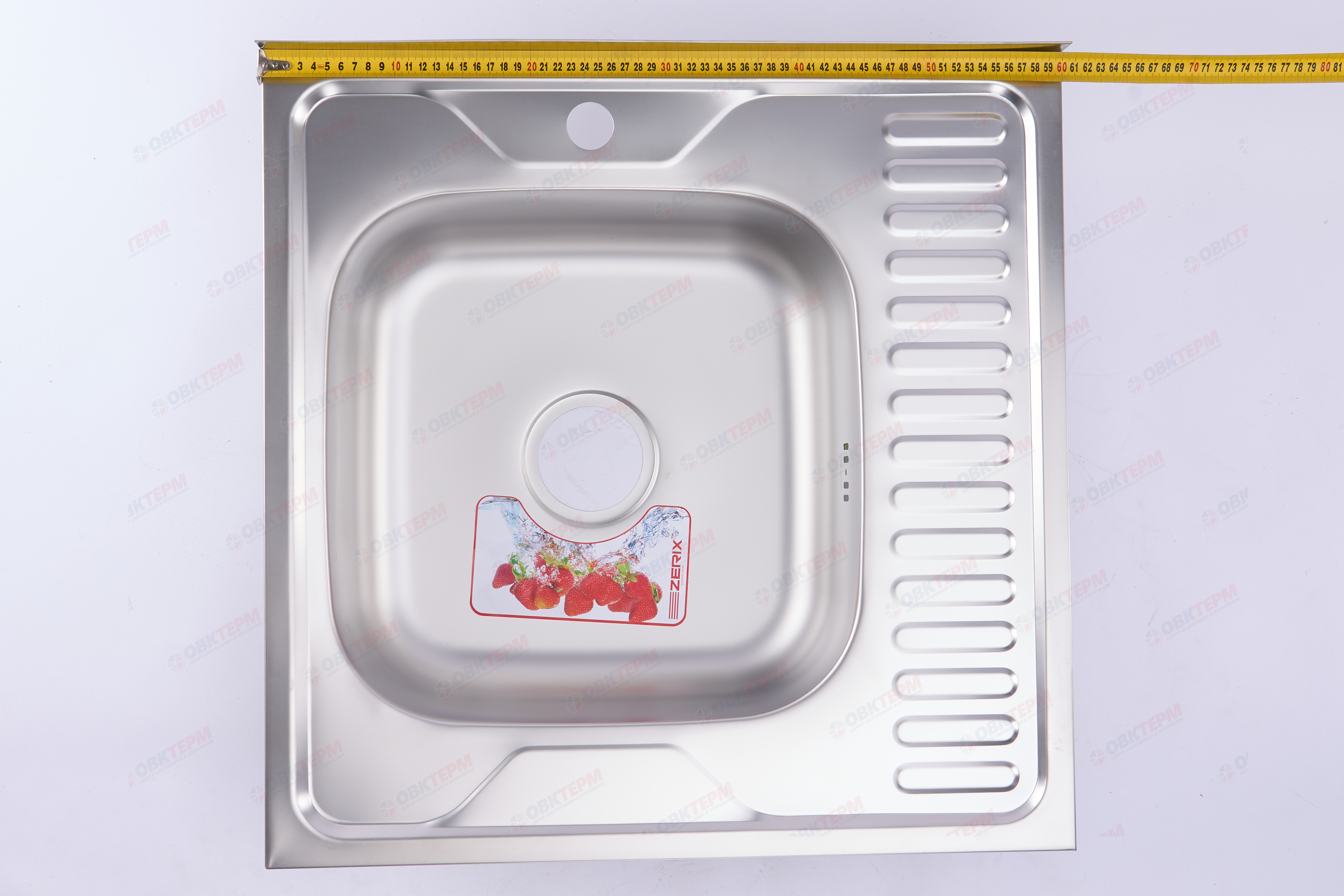 ZERIX мойка Z6060L-06-160E (SATIN) НАКЛАДНАЯ \ с сифоном (10шт/ящ) - миниатюра №8