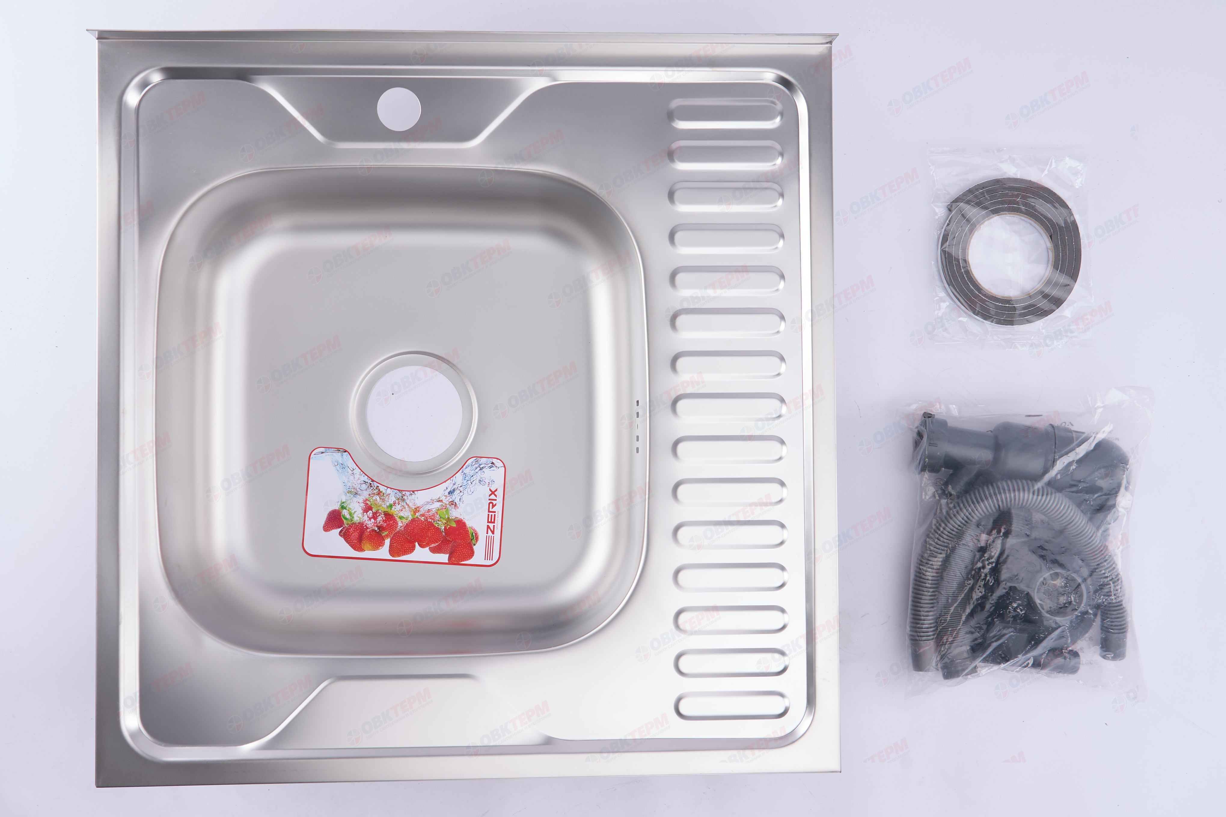 ZERIX мойка Z6060L-06-160E (SATIN) НАКЛАДНАЯ \ с сифоном (10шт/ящ) - миниатюра №9