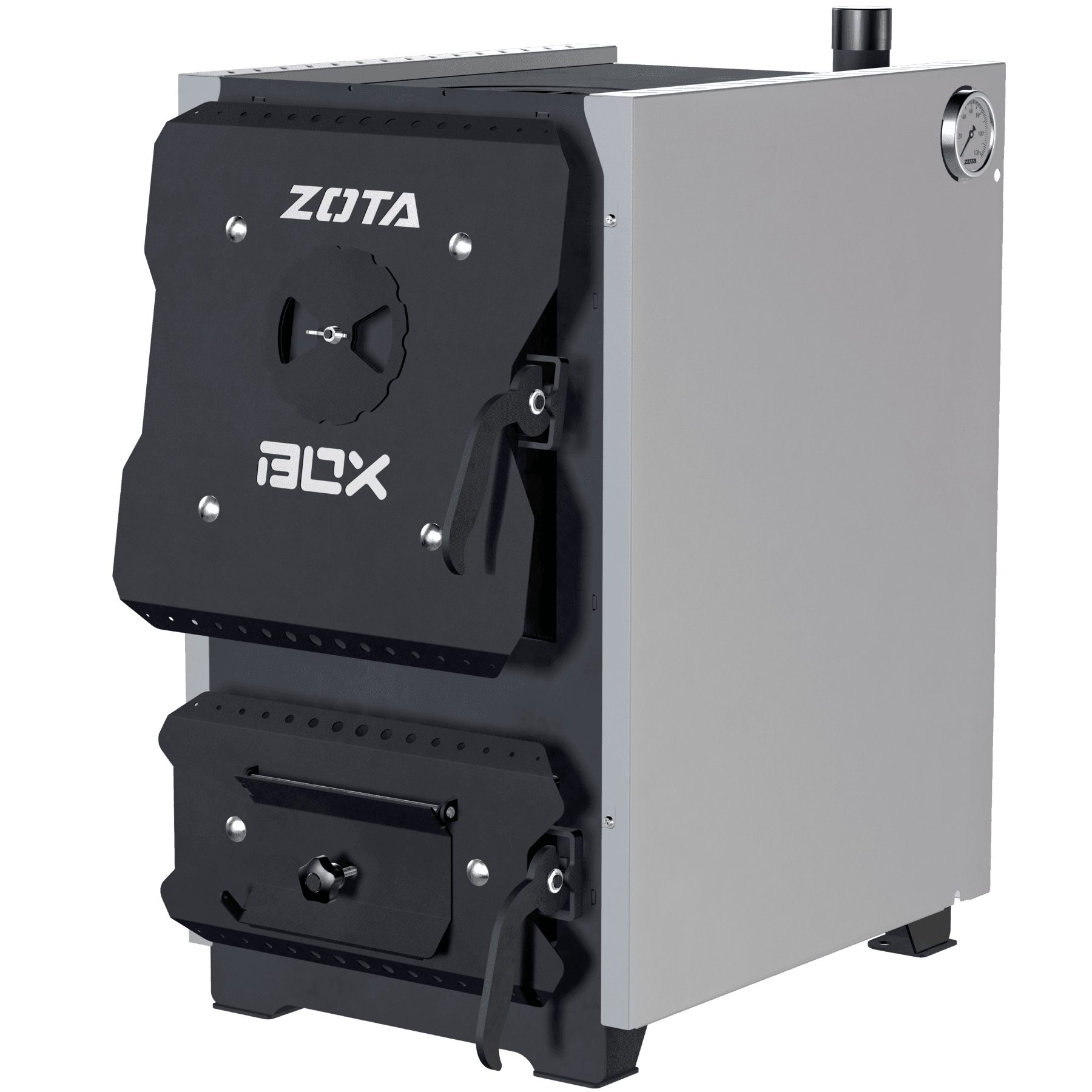 Котел твердотопливный    Box  10 кВт (выход назад) (с плитой) Ø120, max 3 bar      ZOTA - Изображение №1