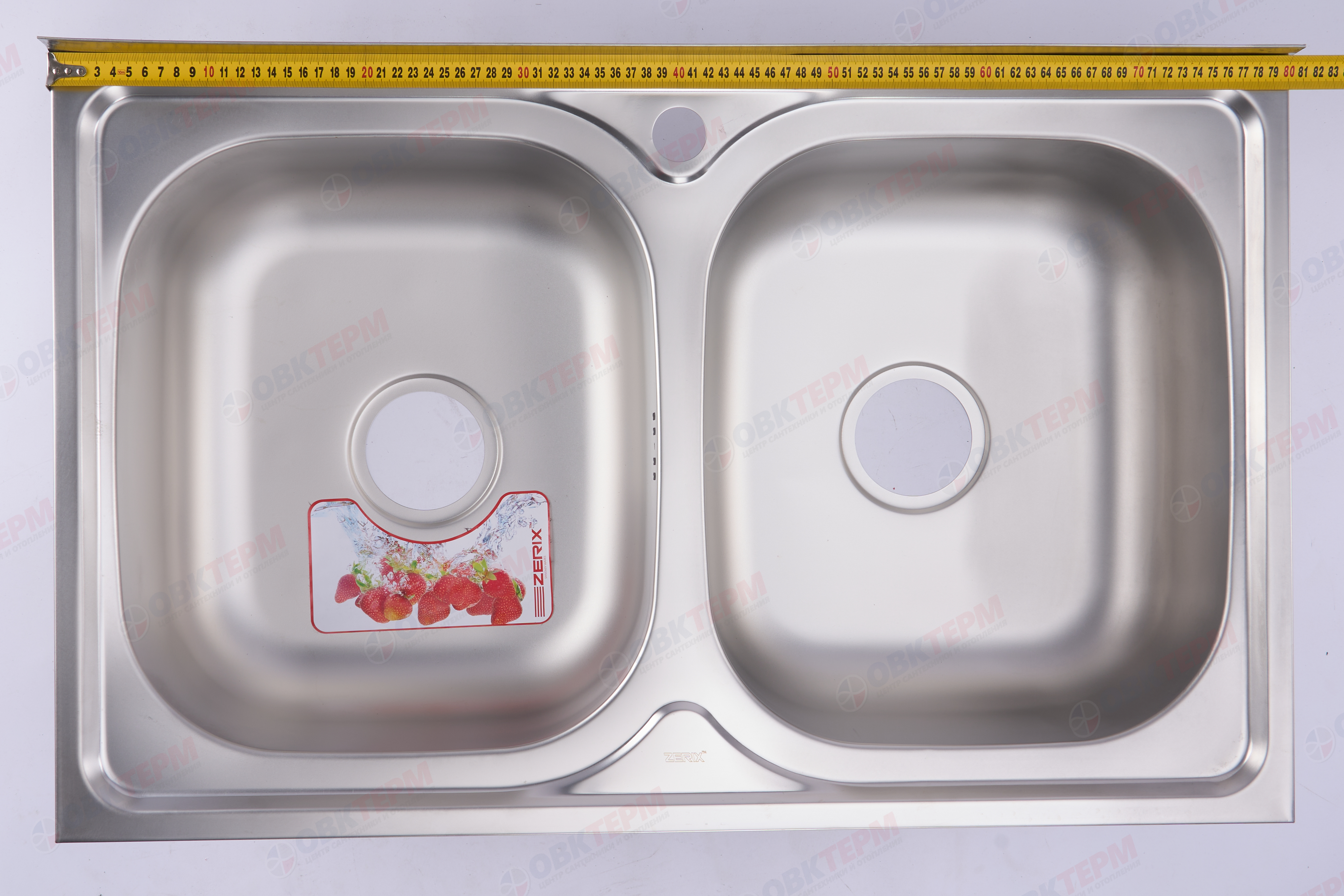 ZERIX мойка Z8050D-08-180E (SATIN) НАКЛАДНАЯ \ с сифоном (7шт/ящ) - миниатюра №7