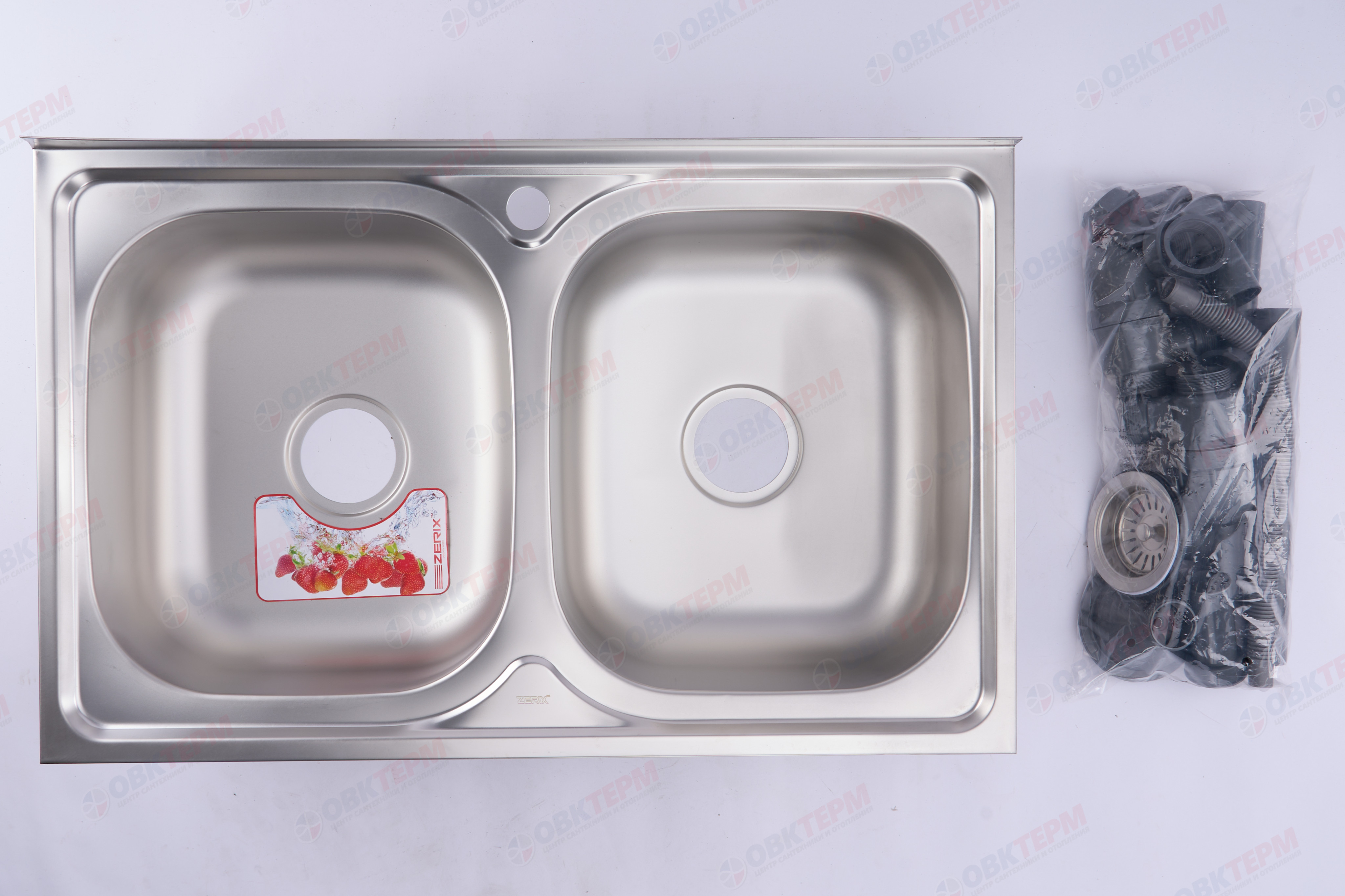 ZERIX мойка Z8050D-08-180E (SATIN) НАКЛАДНАЯ \ с сифоном (7шт/ящ) - миниатюра №11