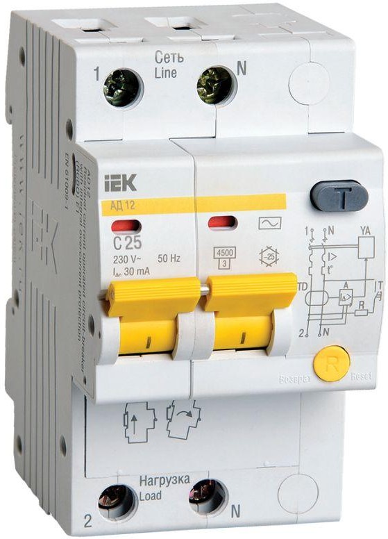 Выключатель автоматический дифференциального тока IEK 2п C 25А 30мА тип AC 4.5кА АД-12 - Изображение №2