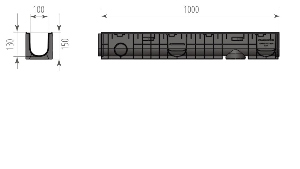 Лоток ЛВП Norma DN100 H150 без решетки (1000 х 148 х 150) - Изображение №2
