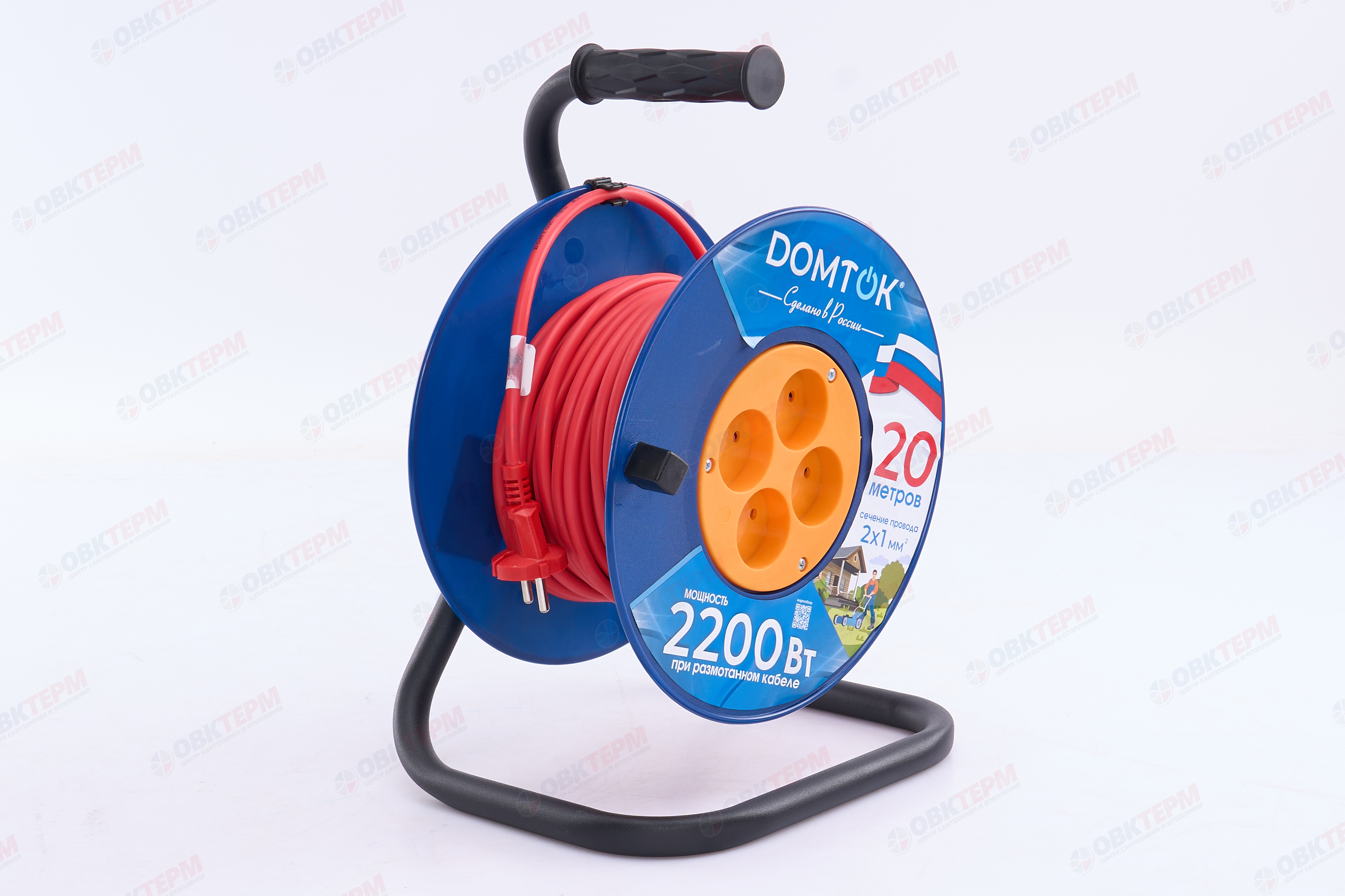 Удлинитель на катушке 4х20м без заземл. 10А IP20 2.2кВт ПВС 2х1 DOMTOK - Изображение №2