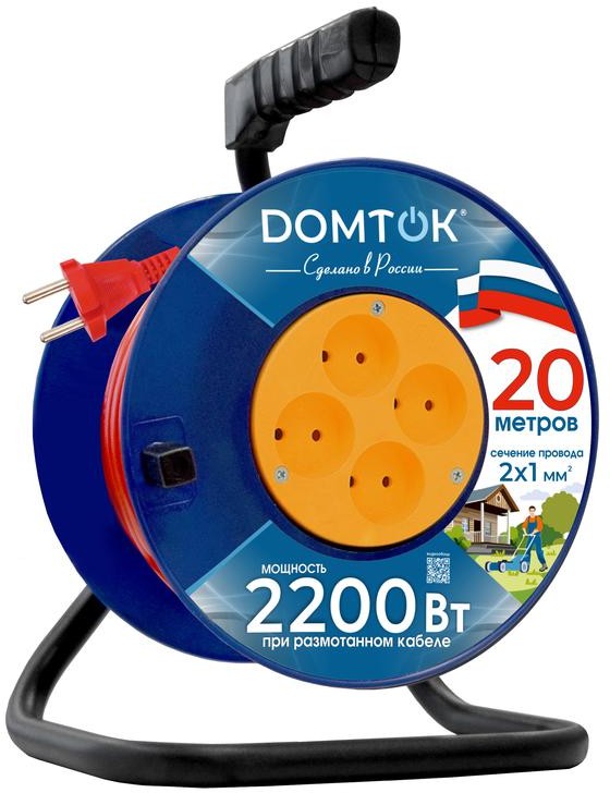 Удлинитель на катушке 4х20м без заземл. 10А IP20 2.2кВт ПВС 2х1 DOMTOK - Изображение №1