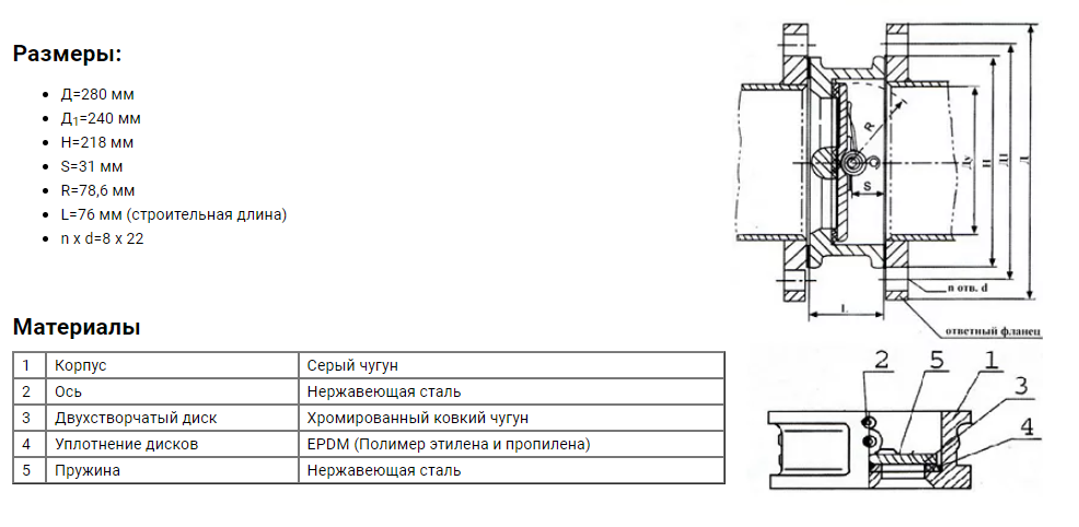 Клапан обр.межфл.двуствор.  150ру16 " - Изображение №3