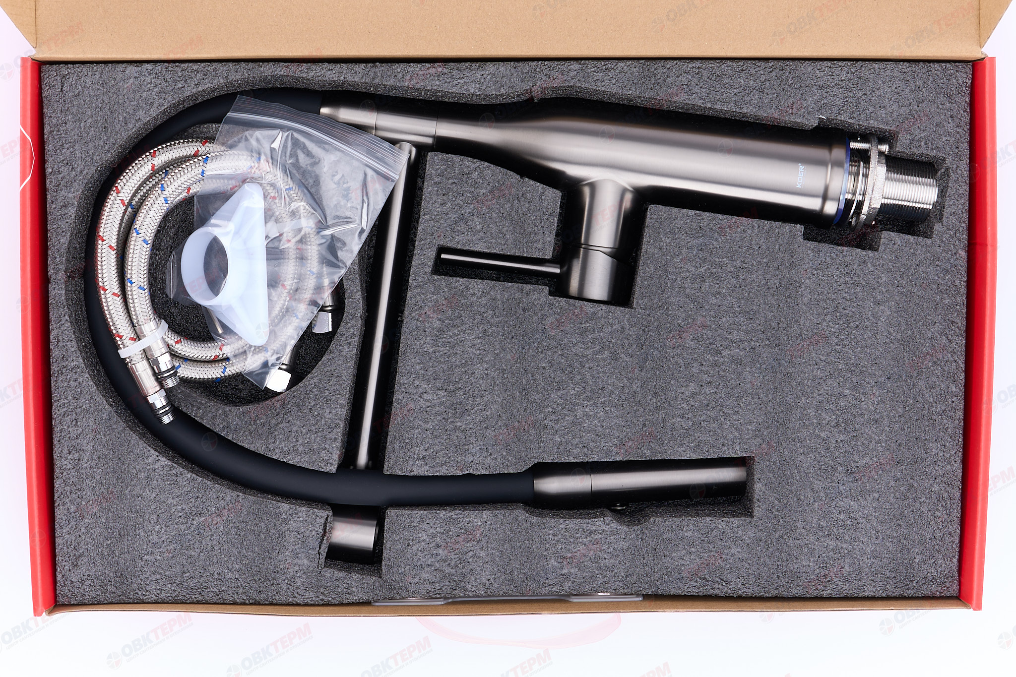 Смеситель д/кухни KOER KI-70005-07 /нерж. сталь SUS304 (Цвет графит+силик.излив черный) (8шт/ящ) - миниатюра №6