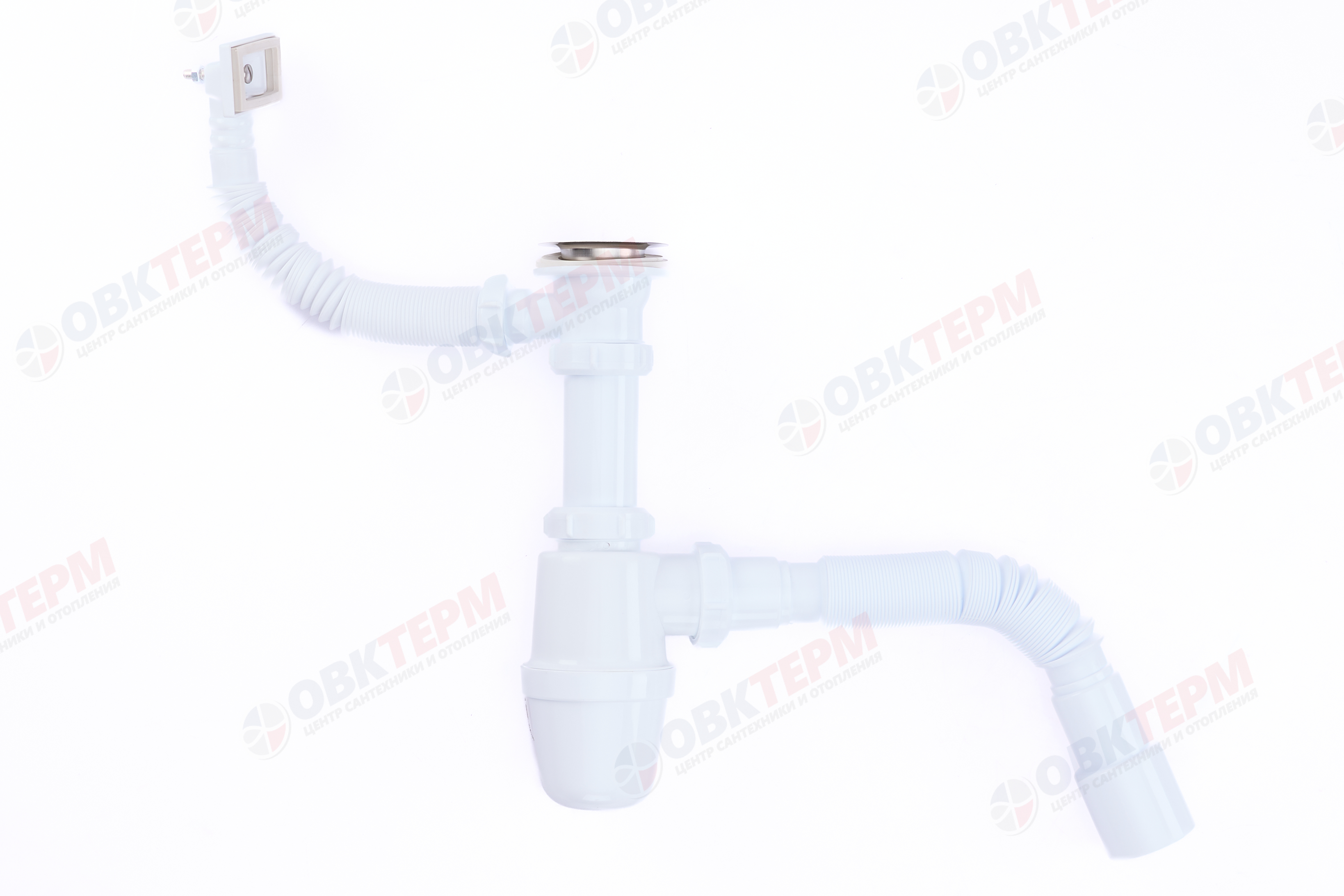 CRAB сифон для кухни 1 1/2"х40 с прямоуг. переливом с г/т 40х40/50 (1шт/25упак) - миниатюра №2