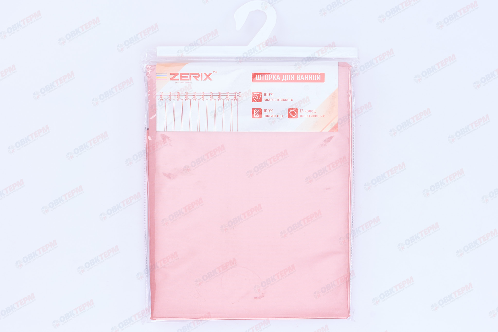 Штора для ванной из полиэстера (Узор розово-серый) ZERIX SCT-005-180x180 (36 шт/ящ) - Изображение №2