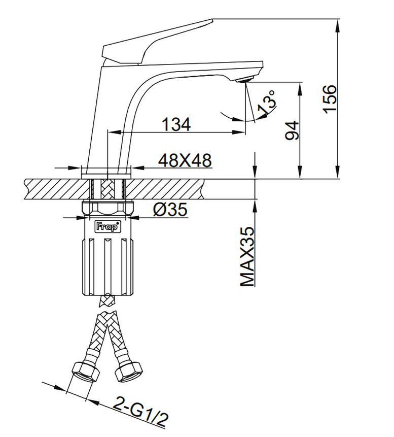 Смеситель д/умывальника FRAР F1087 хром /латунь (Ø35, на гайке) (10 шт) - миниатюра №3