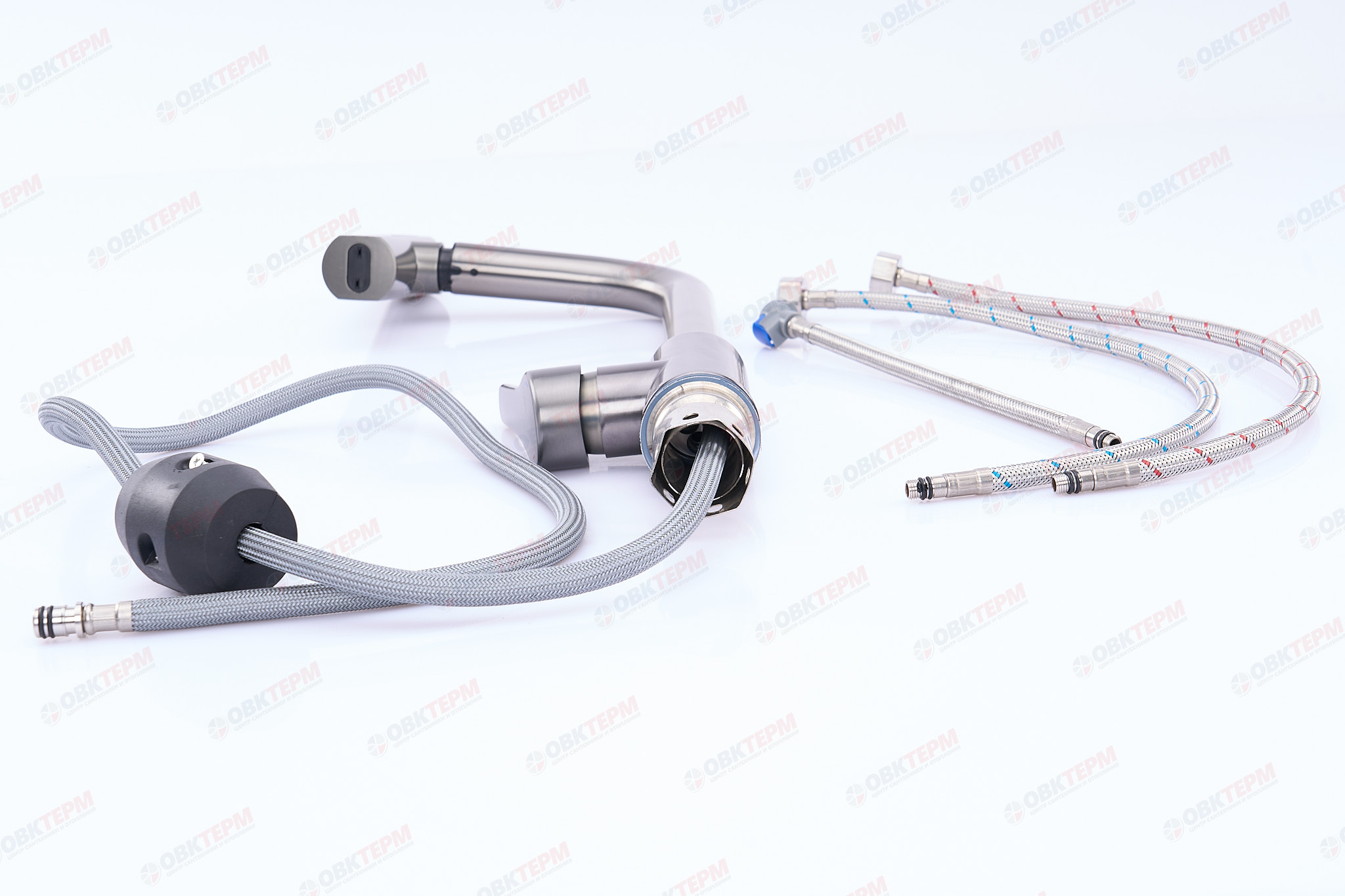 Смеситель д/кухни нерж/сталь CHAMPION MOZ-014 GRAPHITE с выдвижной лейкой (Ø35, ГАЙКА)   (10 шт/ящ) - Изображение №4