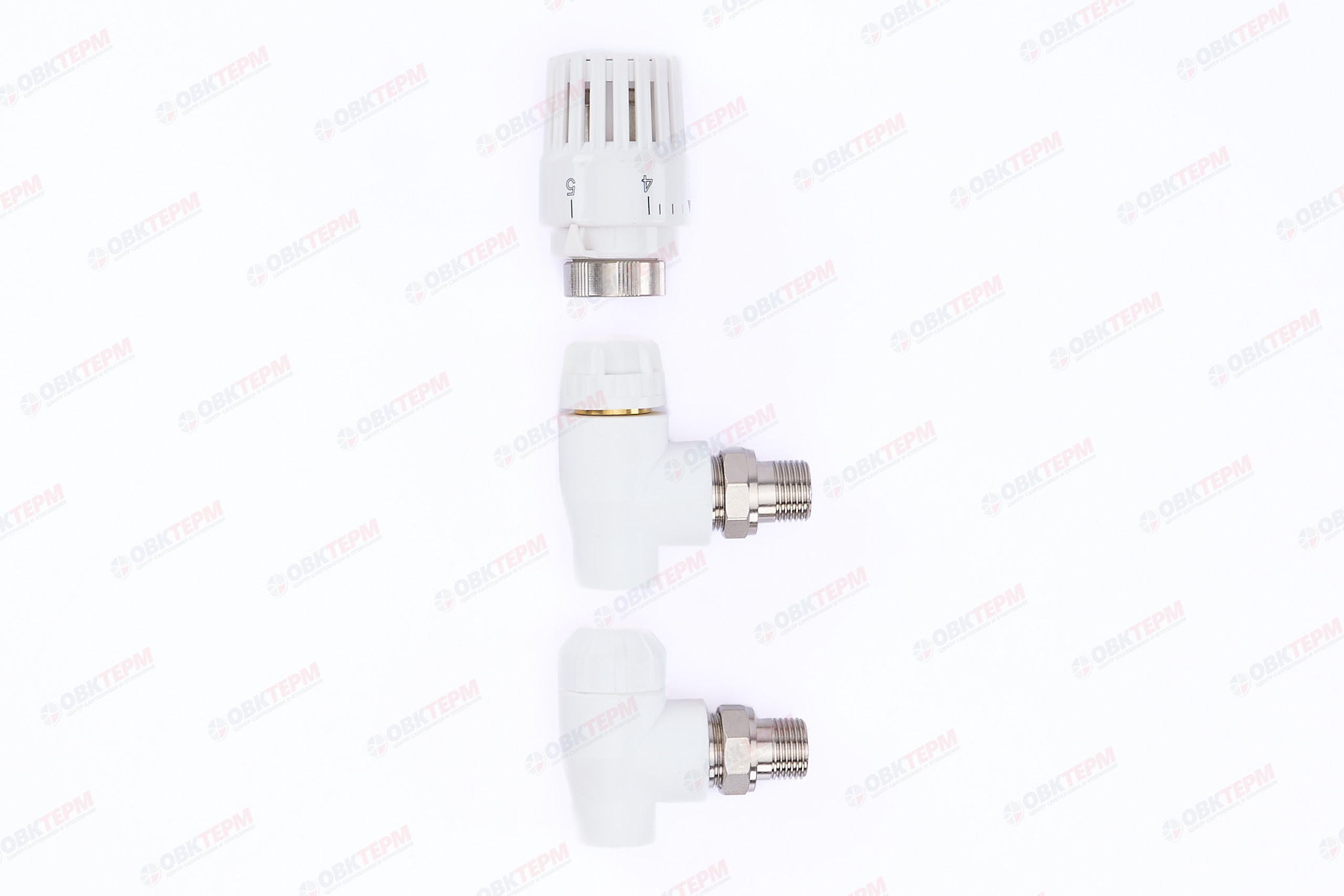 Комплект термо угловой (термоклапан, запорный клапан, термоголов)  20х1/2" НР  (белый) (20/1) (TIM) - Изображение №3