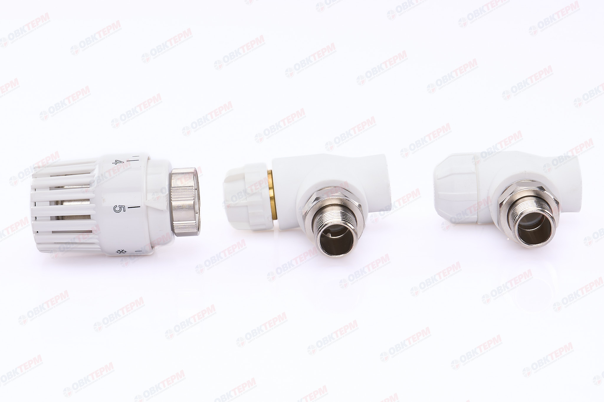 Комплект термо угловой (термоклапан, запорный клапан, термоголов)  20х1/2" НР  (белый) (20/1) (TIM) - Изображение №4