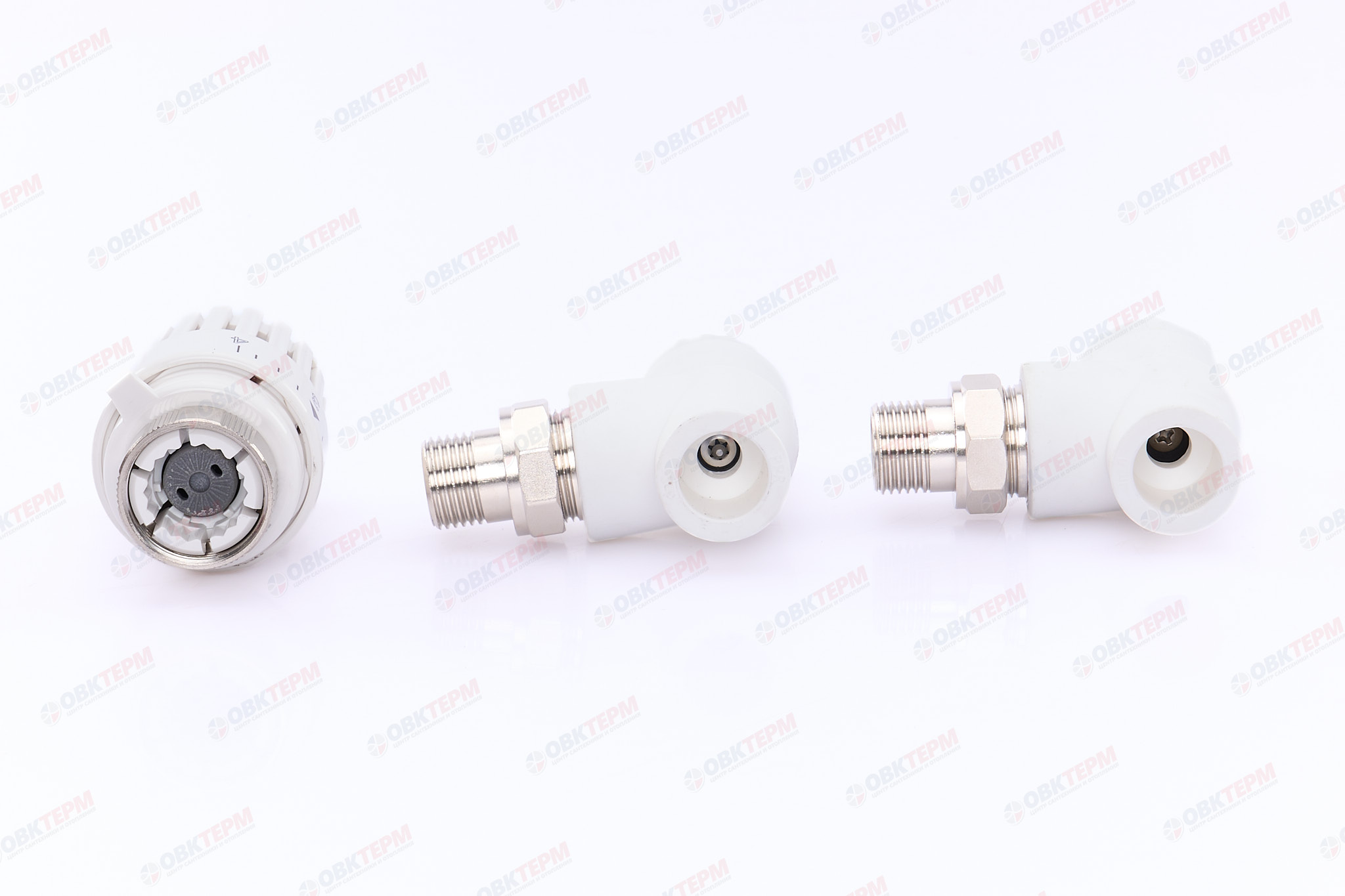 Комплект термо угловой (термоклапан, запорный клапан, термоголов)  20х1/2" НР  (белый) (20/1) (TIM) - миниатюра №6