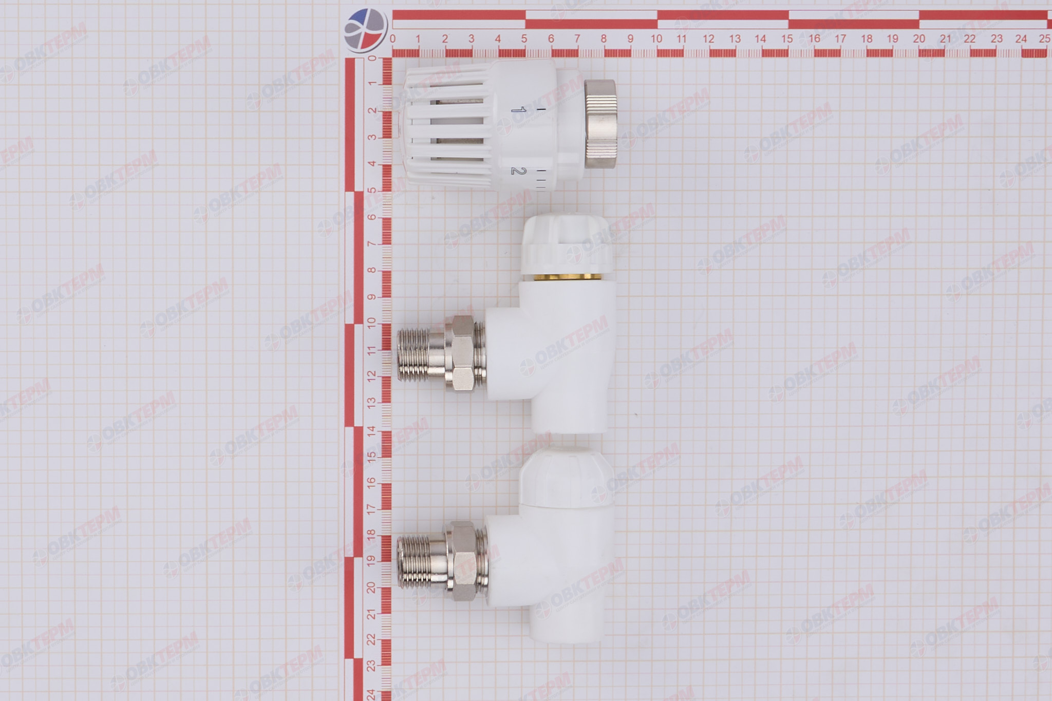 Комплект термо угловой (термоклапан, запорный клапан, термоголов)  20х1/2" НР  (белый) (20/1) (TIM) - миниатюра №7
