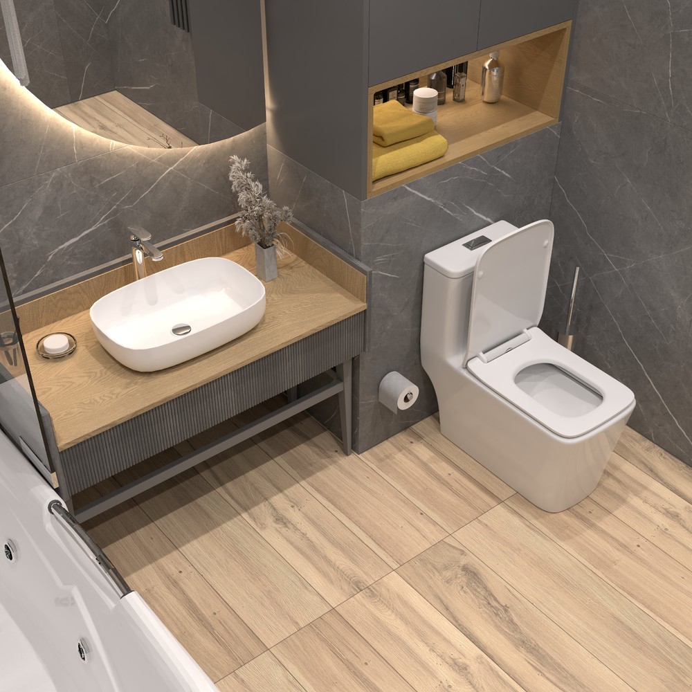 Унитаз-моноблок EVA GOLD SM9616 безободковый, сиденье тонкое ДП, арматура (с гофрой и подводкой) - миниатюра №8