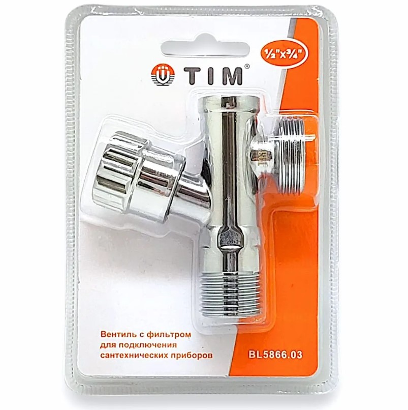 Кран для подкл. с/т приборов       TIM     1/2" - 3/4", хром.  вентельный с фильтром     (1шт/50ящ) - Изображение №1