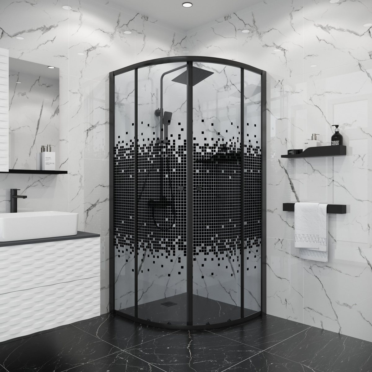 Душ. ограждение NIAGARA NG-1007-14BLACK (900х900х1900) стекло МОЗАИКА (БЕЗ ПОДДОНА) - Изображение №3