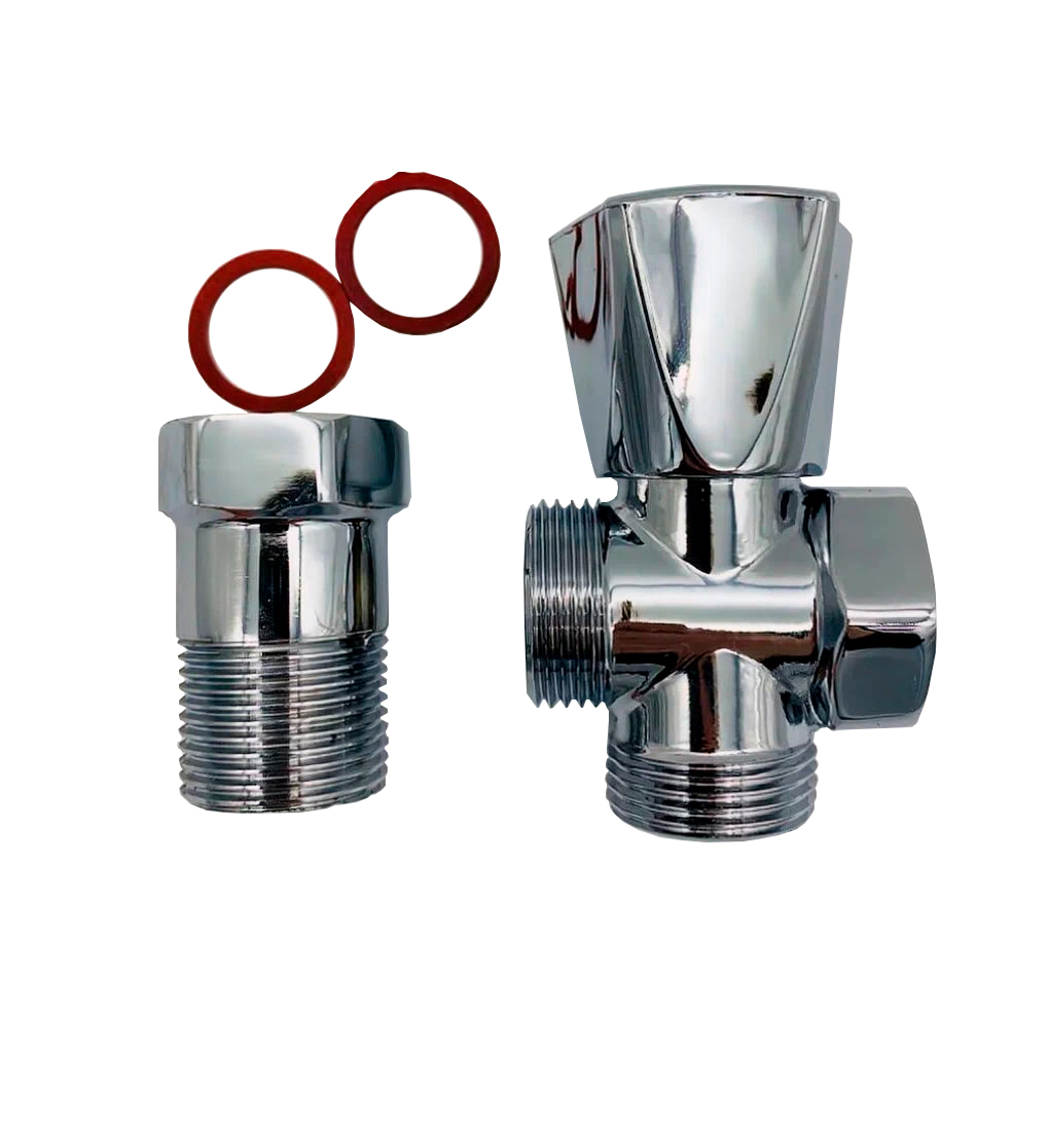 Кран  проходной для стир.машины   TIM   3/4" - 3/4" - 3/4" с удлинителем (50/1) - Изображение №2
