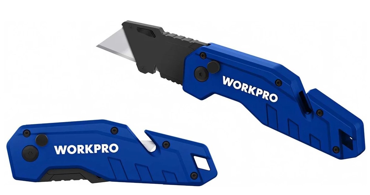 Нож складной металлический (быстрая замена лезвия) синий WORKPRO, Китай - Изображение №3
